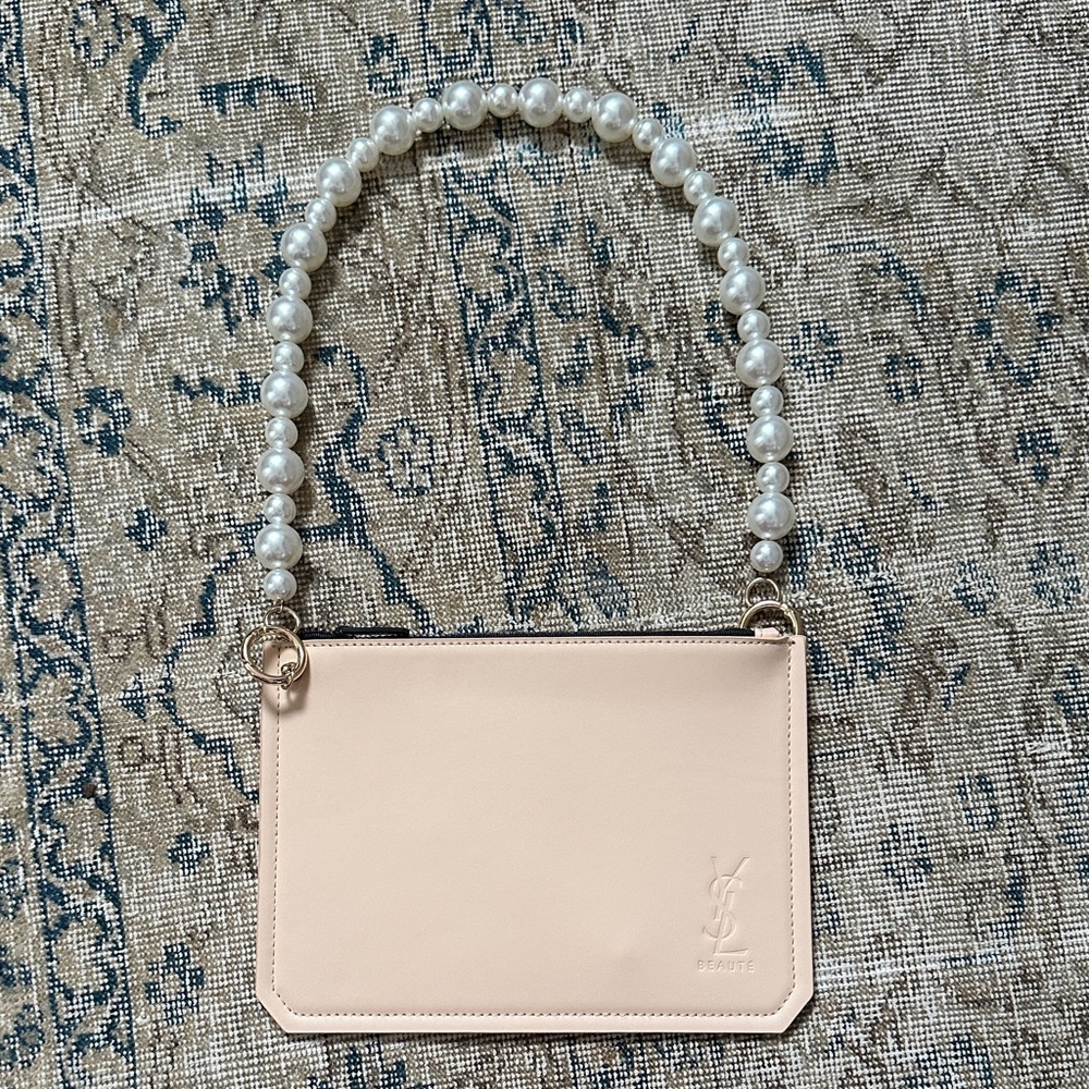 YSL Beauté Cream Clutch with Pearl Handle
